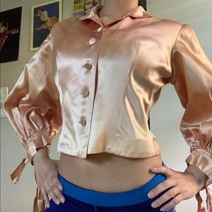 Pink silk crop top blouse